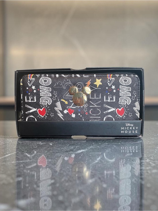 Disney Handbags - Disney Black Mickey Mouse Graphic Zip-Around Wallet w/Gold Mickey Accent (NIB)